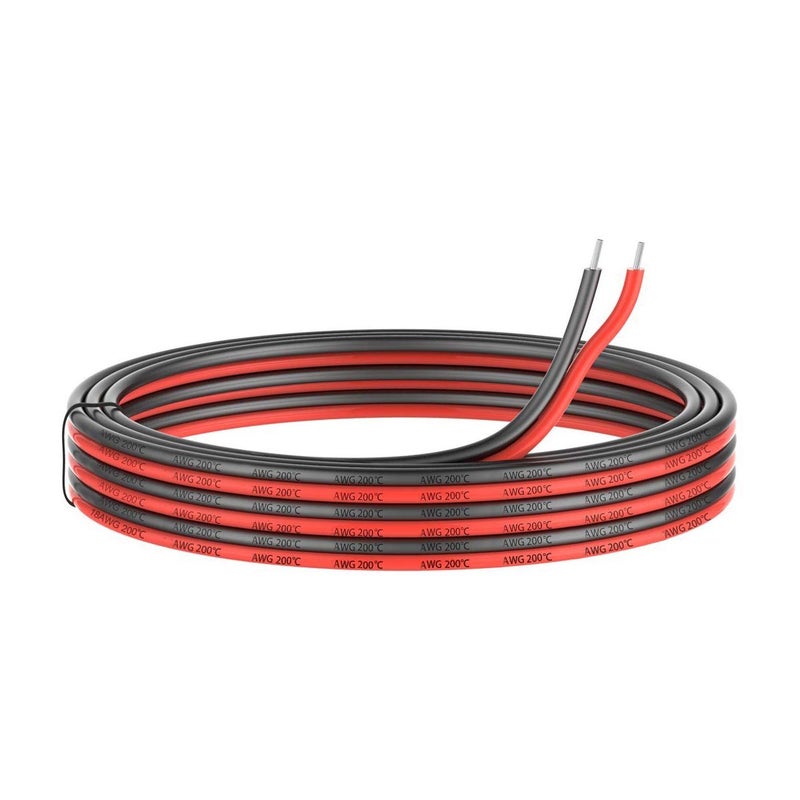EvZ 24 Gauge Silicone Electric Wire, EvZ 33ft 24AWG Flexible 2 Conductor Parallel Cable, 2pin Red Black, High Temperature Resistant, Single Color LED Strip Extension - Image 1